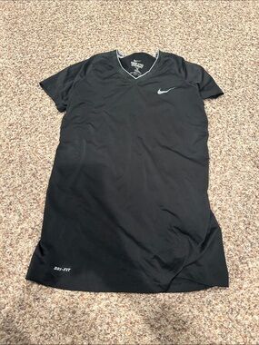 Nike Black V-Neck Dri-FIT Short Sleeve Tee with Gray Swoosh